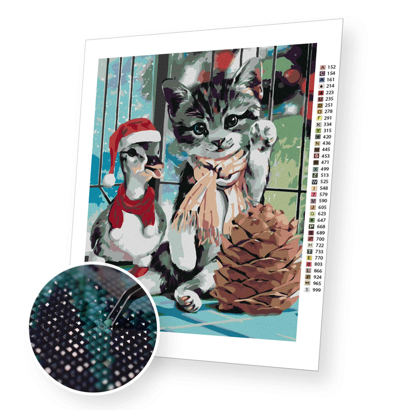 Cat and Christmas Duck premium diamond painting kit for adults