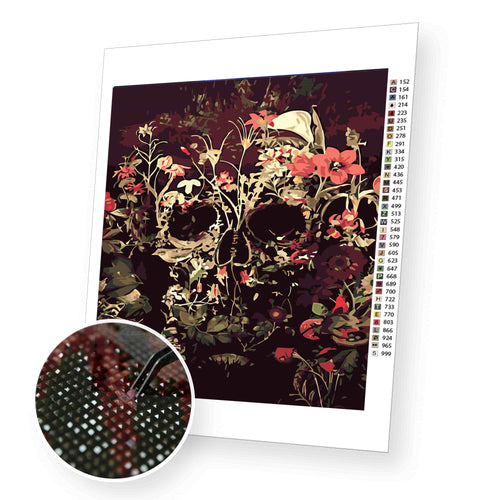 Skull With Flowers premium diamond painting kit for adults