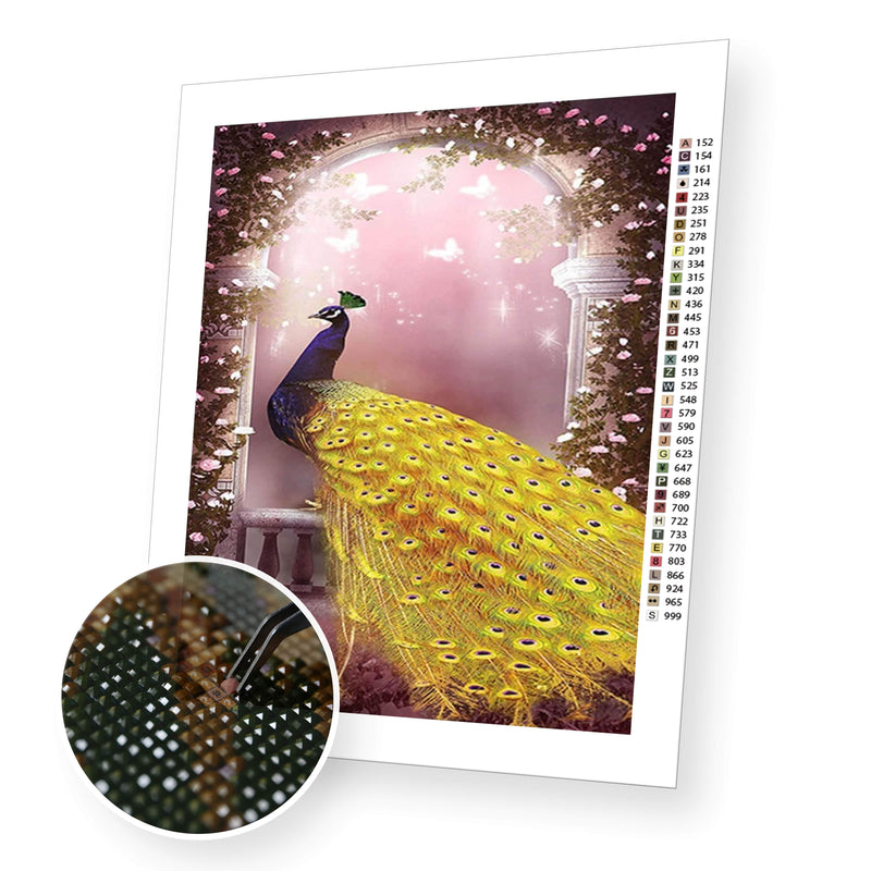 Golden peacock premium diamond painting kit for adults