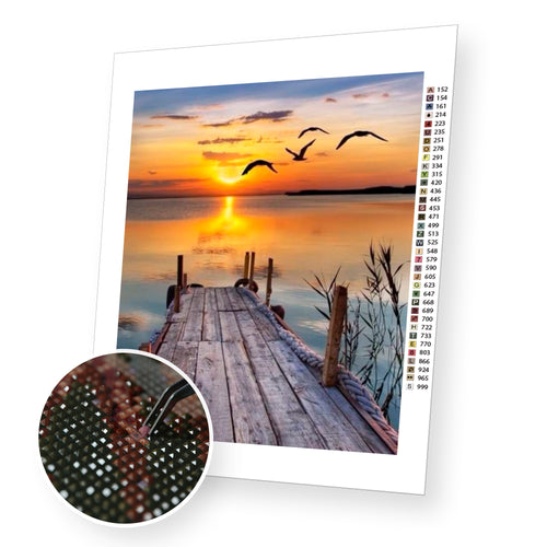 Sunrise on the River premium diamond painting kit for adults